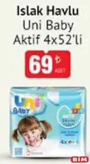 UNİ BABY AKTİF ISLAK MENDİL 4X52'Lİ